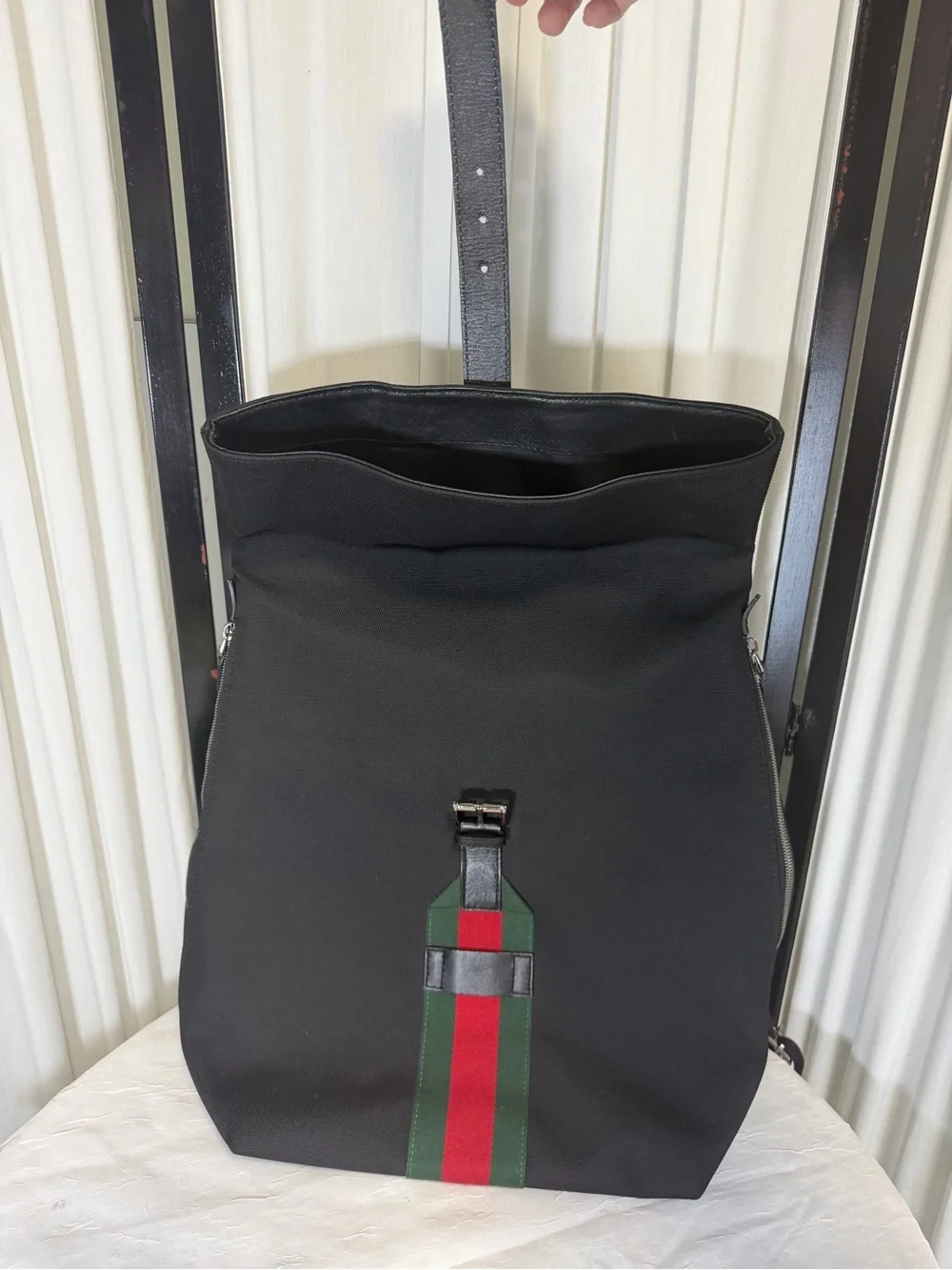 Unbranded Black Canvas Men's Backpack with Green and Red Accent